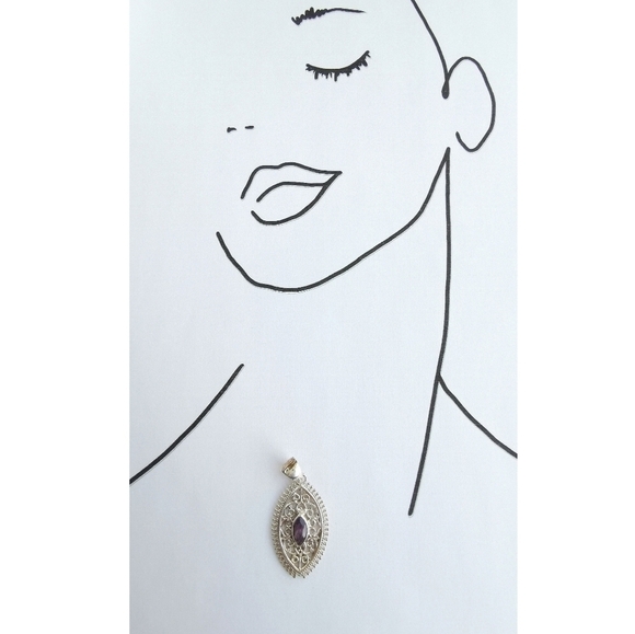 Sterling Silver filigree Amethyst pendant necklace 🆕 - Picture 5 of 6